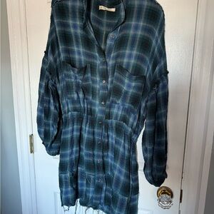 Free People Blue Plaid Mini Dress